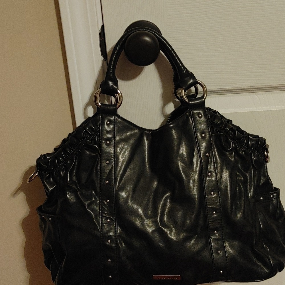 White House Black Market Black Studded Hobo Bag Pink Lining Shoulder Tote